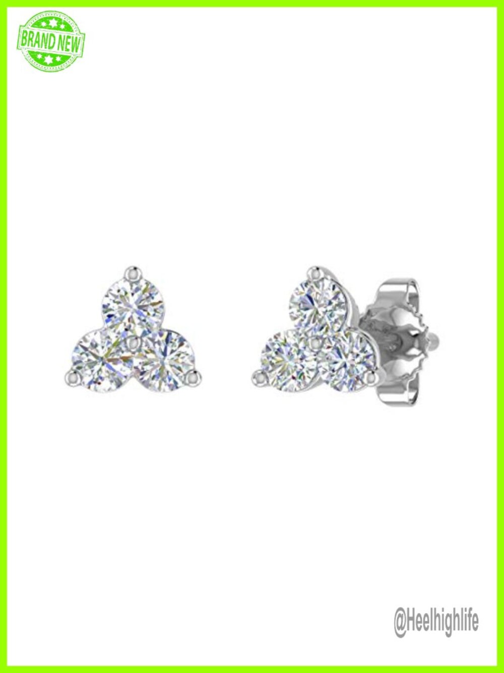 14K White Gold 3-Stone Diamond Stud Earrings 0.31 Carat